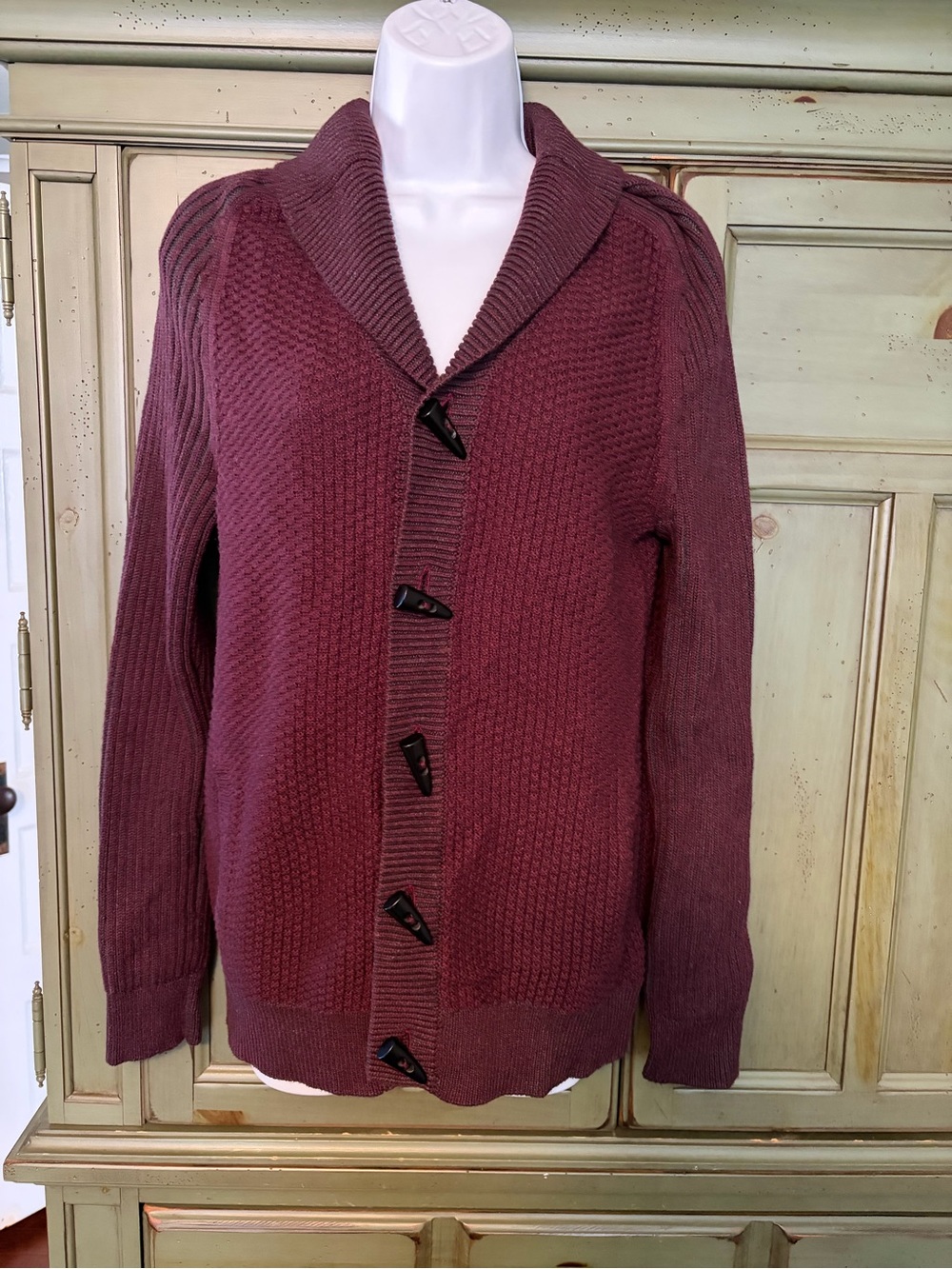 NWT Express Men’s Shawl Collar Cardigan - Burgundy